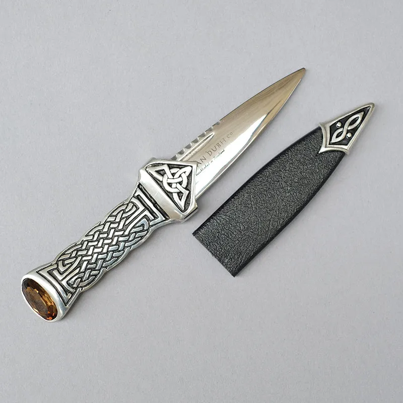 Sgian Dubh with Pewter Celtic Design Handle & Amber Stone