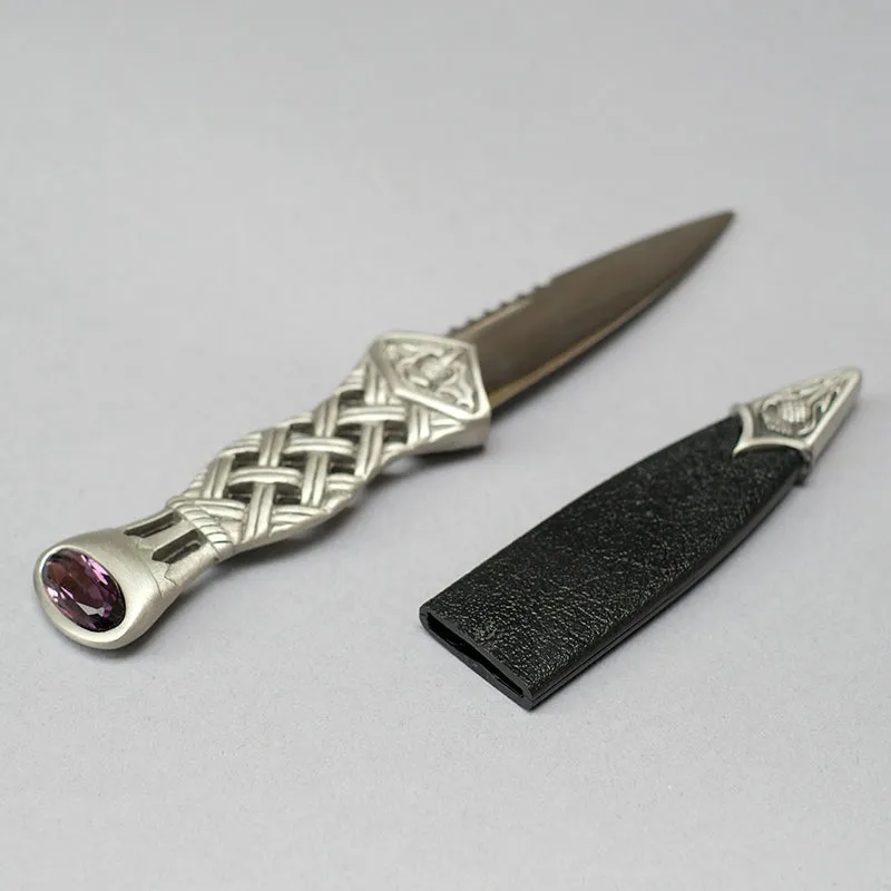 Sgian Dubh with Pewter Celtic Design Handle & Amethyst Stone