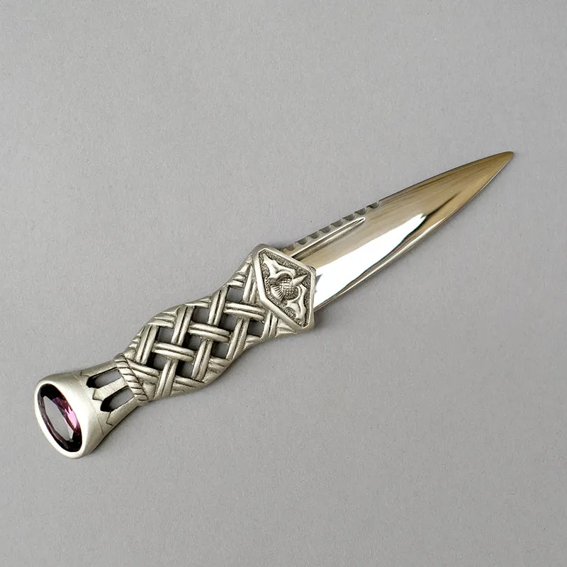 Sgian Dubh with Pewter Celtic Design Handle & Amethyst Stone