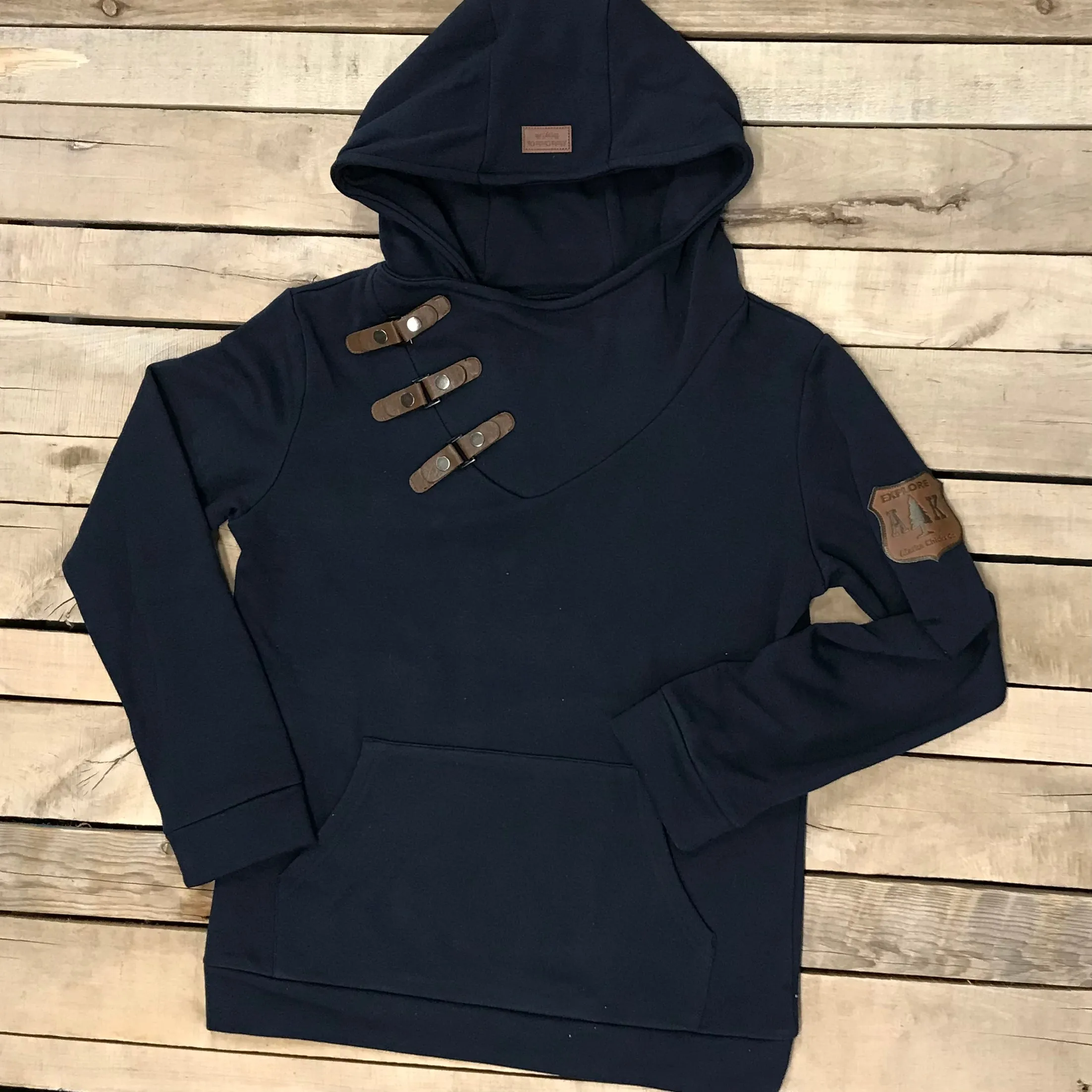 Side Leather Snap Hoodie