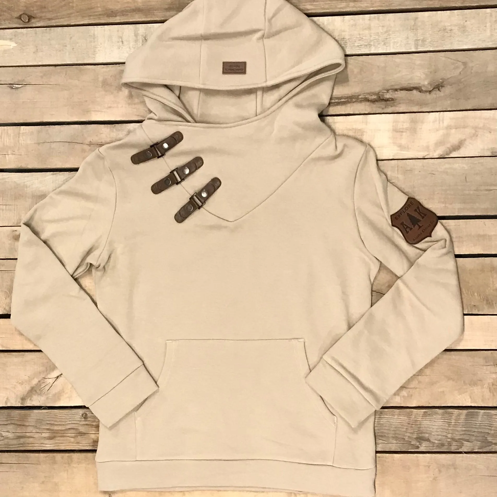 Side Leather Snap Hoodie