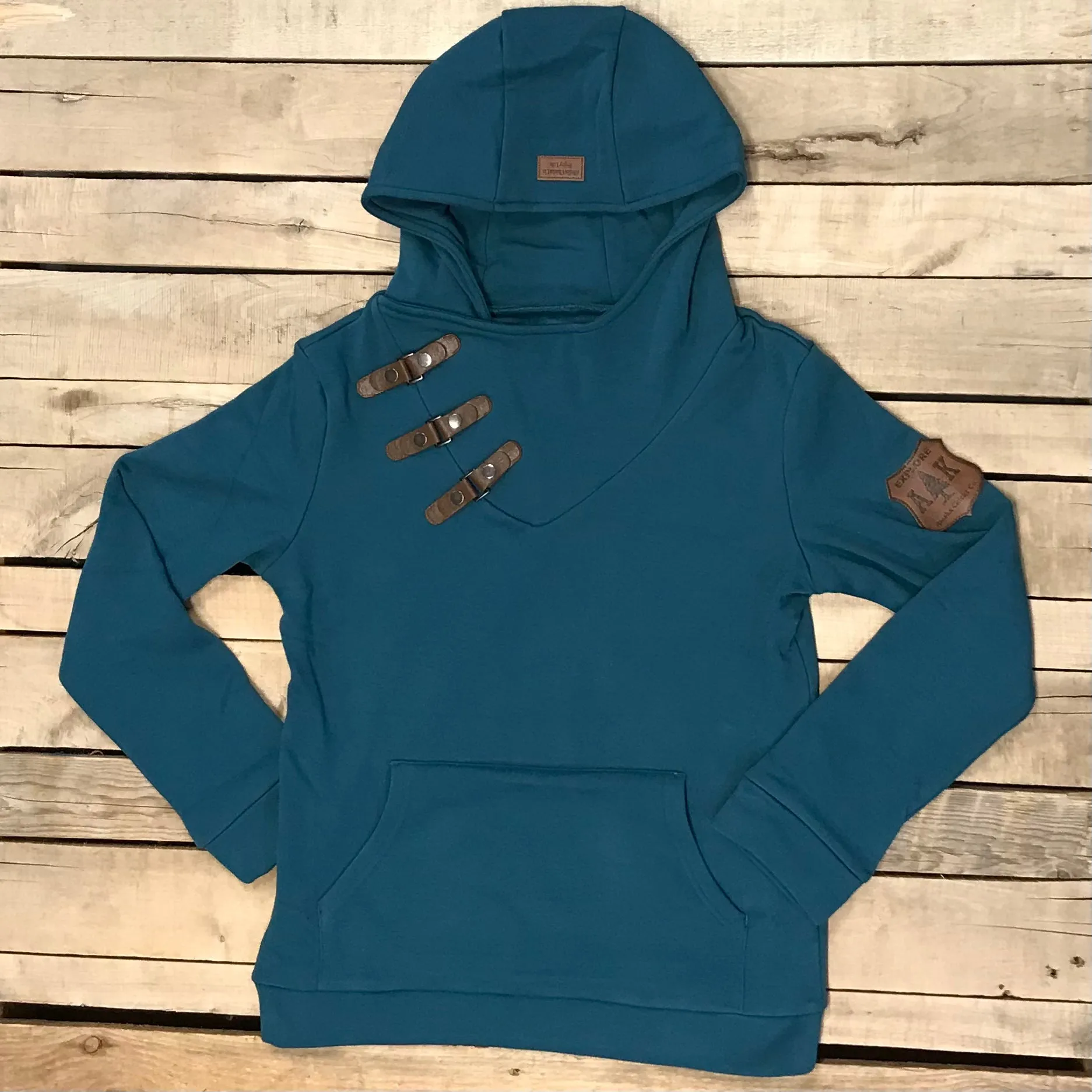 Side Leather Snap Hoodie