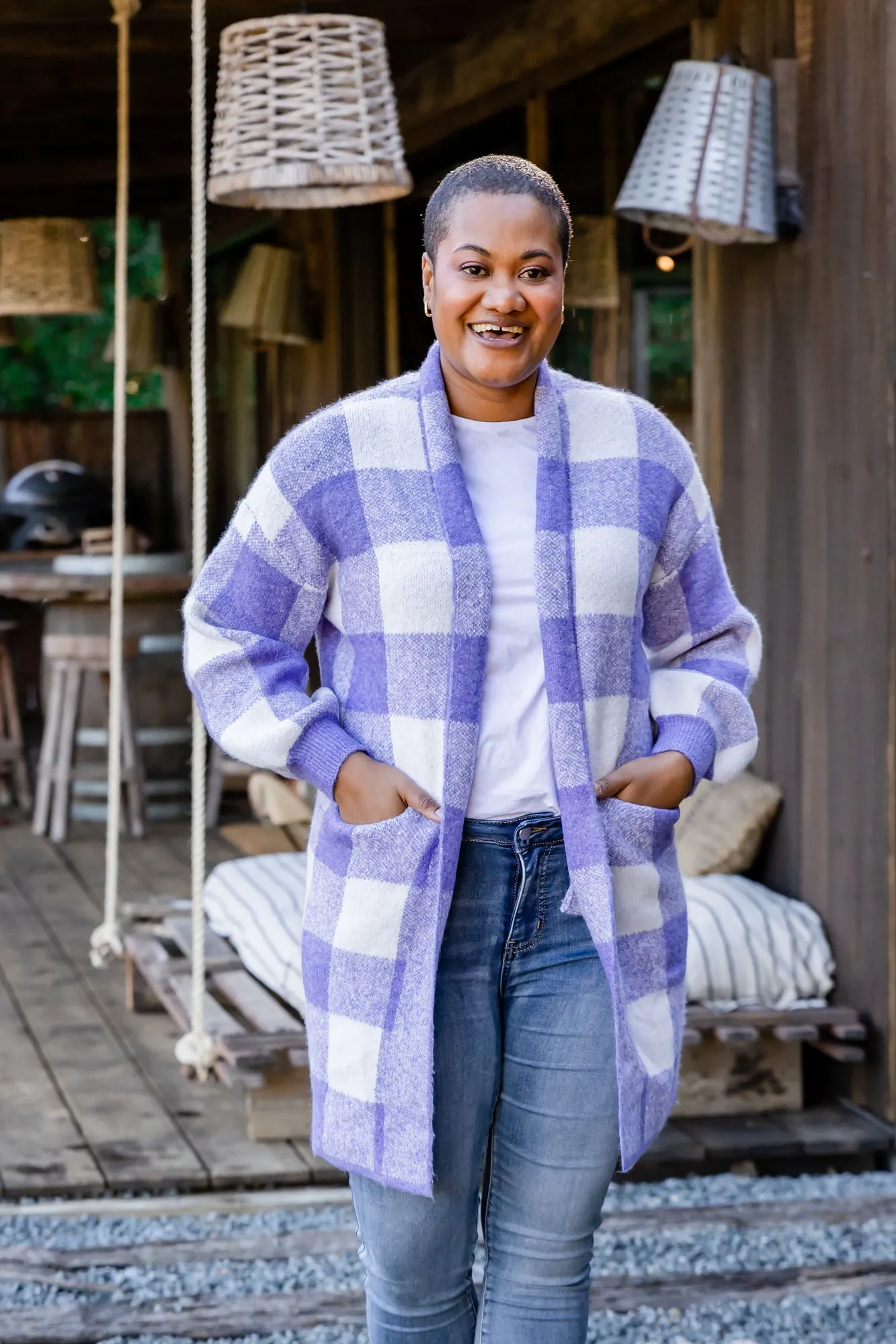 Stella Checkered Cardi in Purple