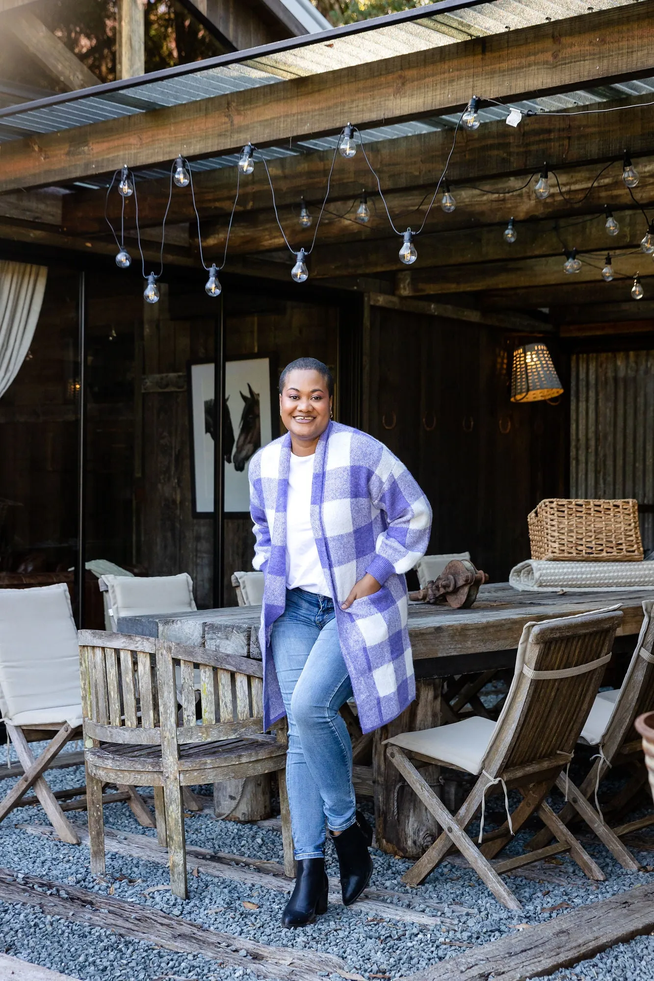 Stella Checkered Cardi in Purple