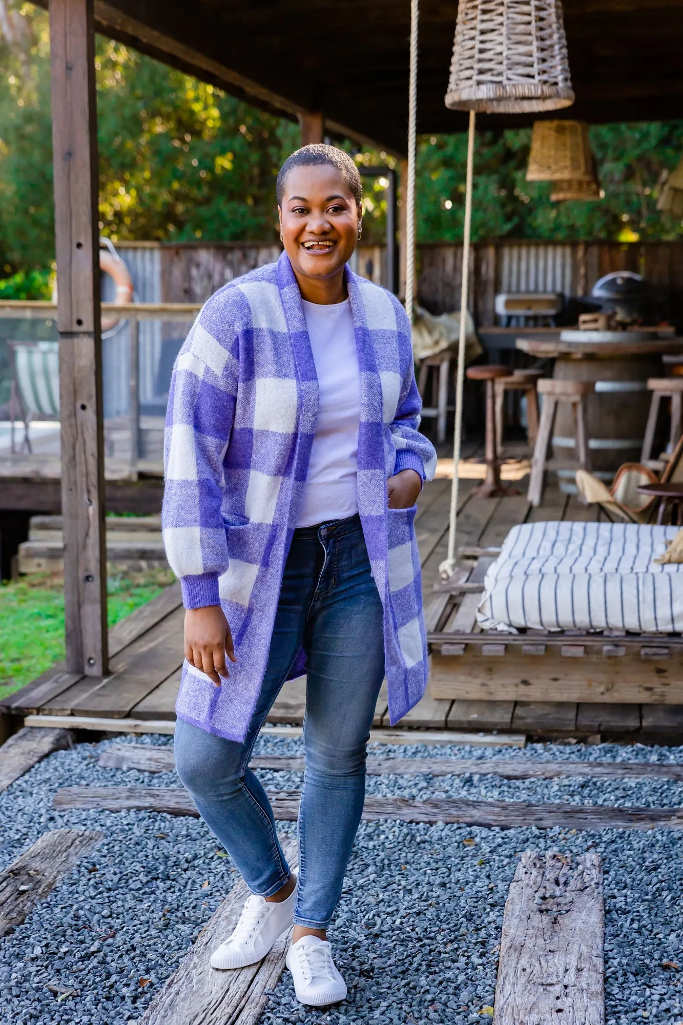 Stella Checkered Cardi in Purple