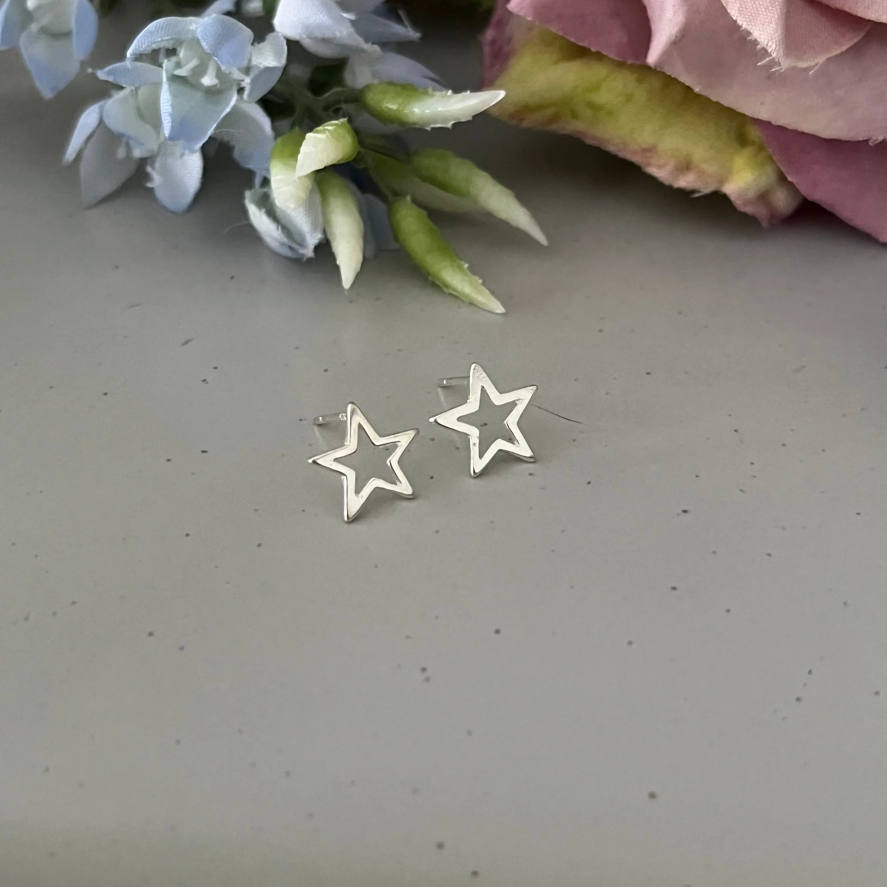 Sterling Silver Open Star Stud Earrings