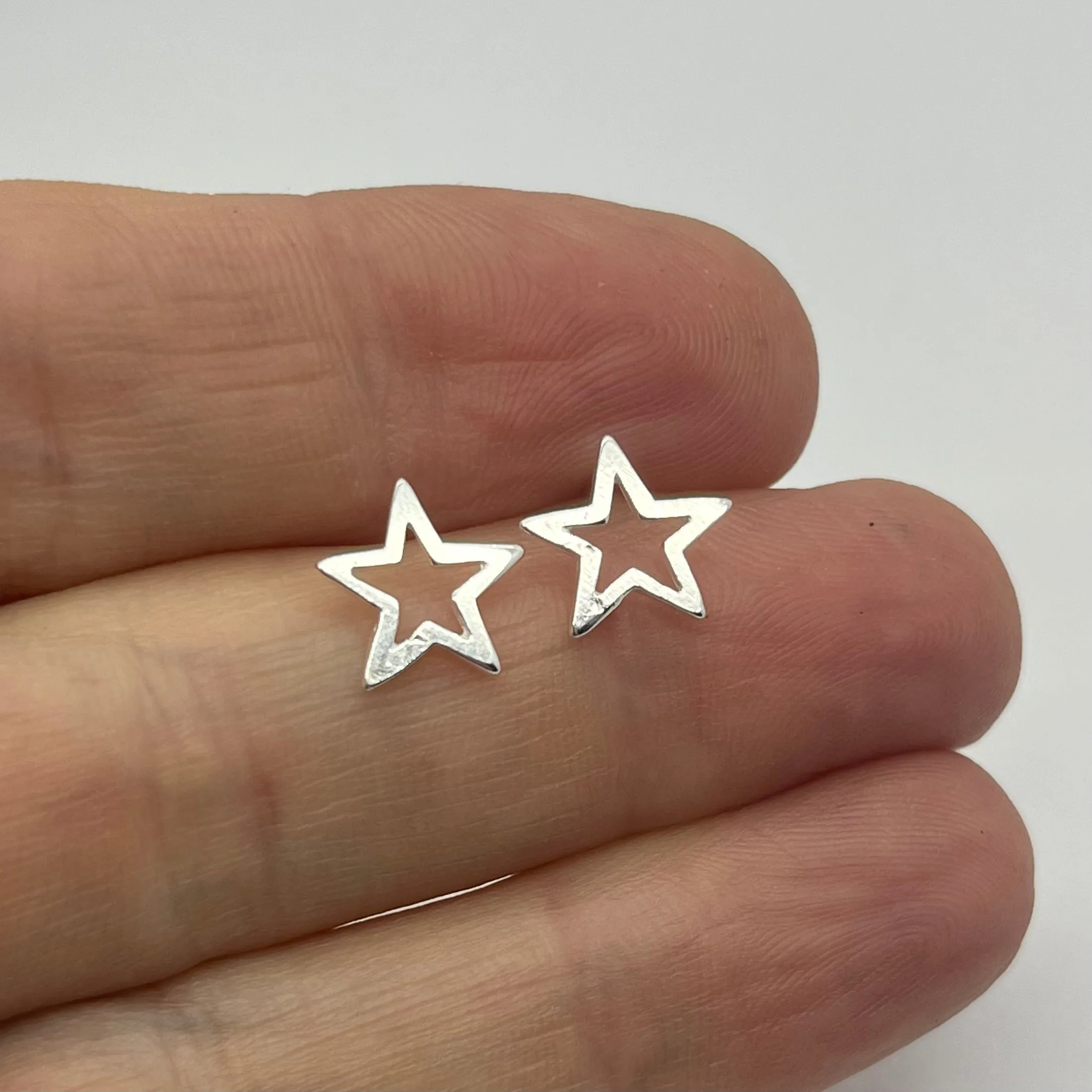 Sterling Silver Open Star Stud Earrings