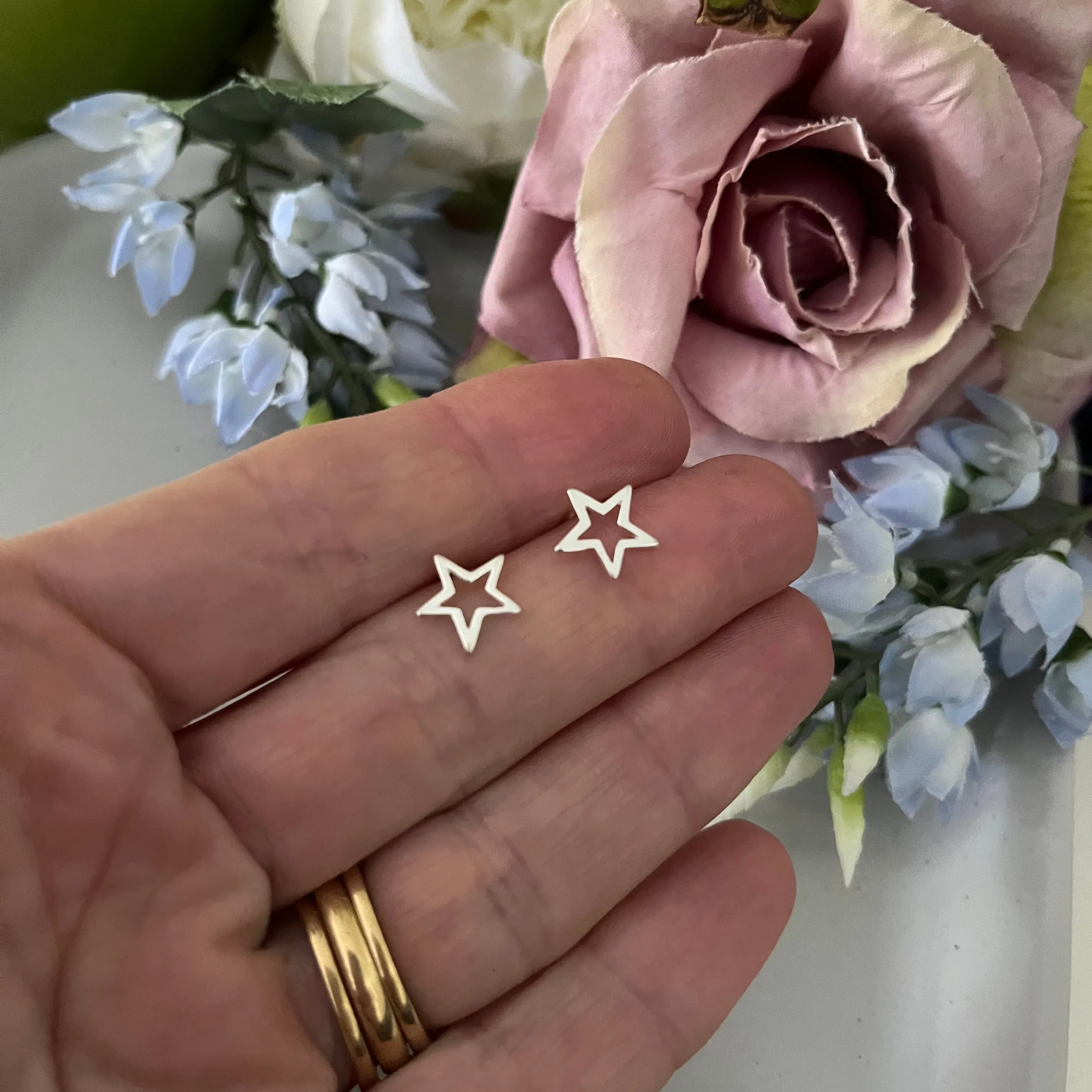 Sterling Silver Open Star Stud Earrings