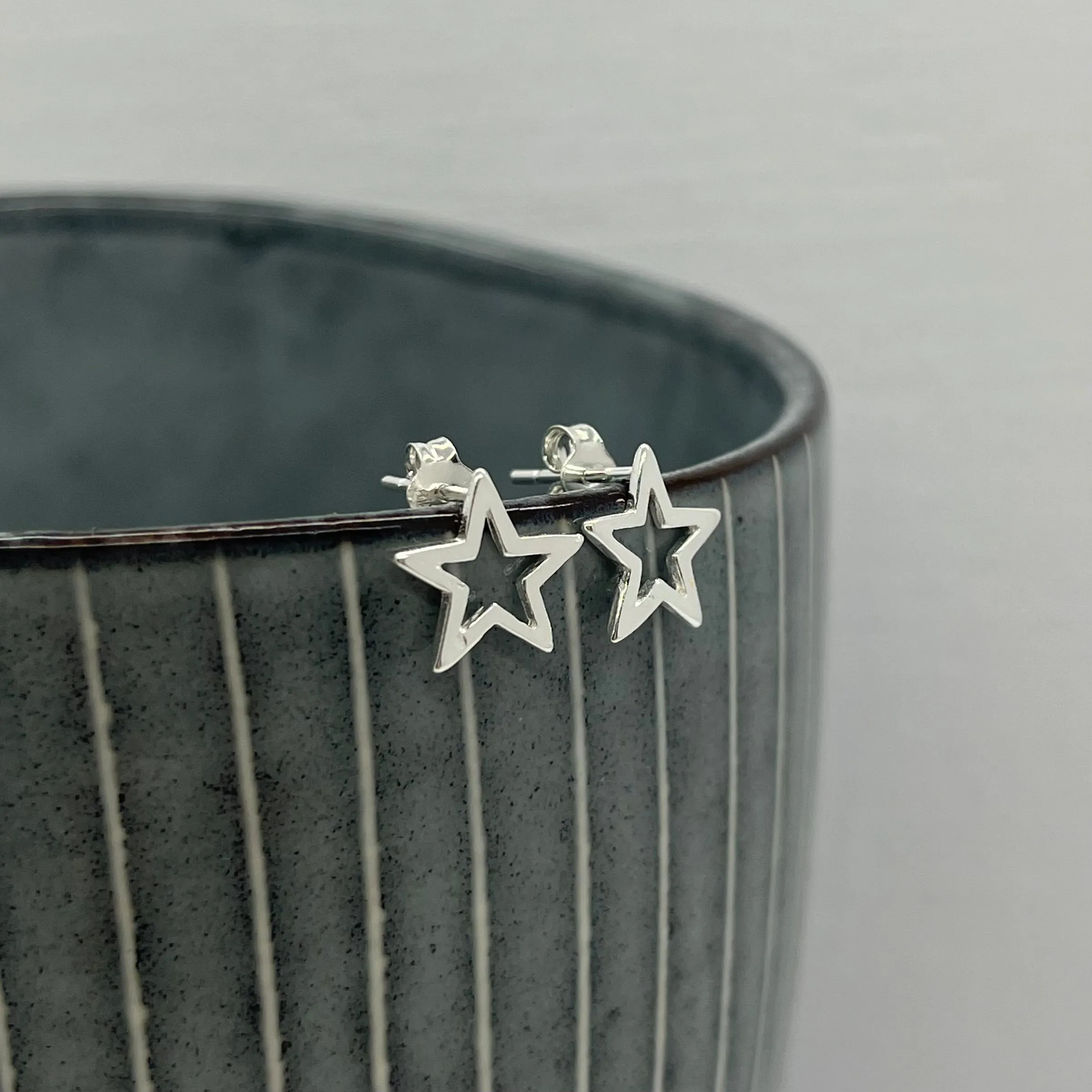 Sterling Silver Open Star Stud Earrings