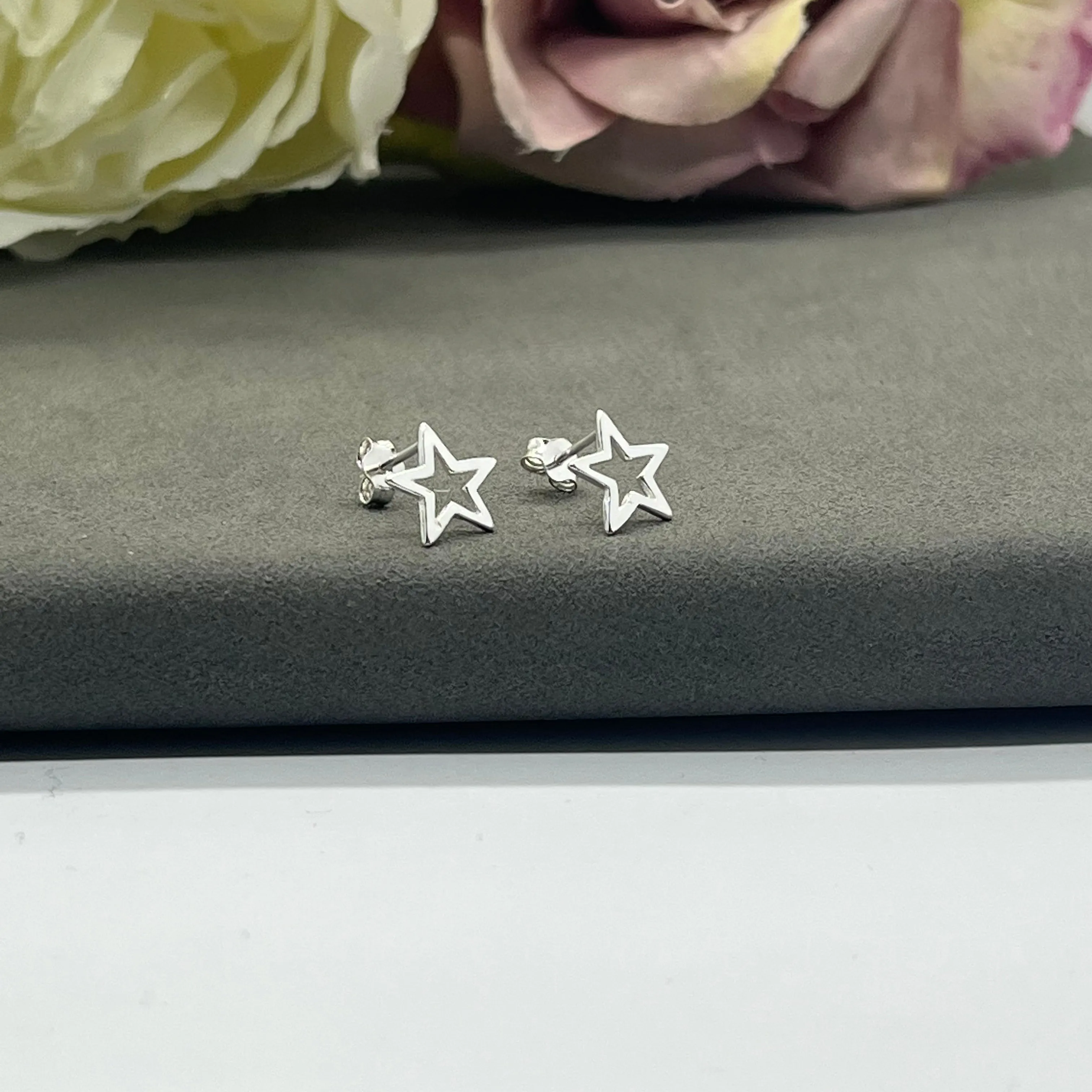 Sterling Silver Open Star Stud Earrings