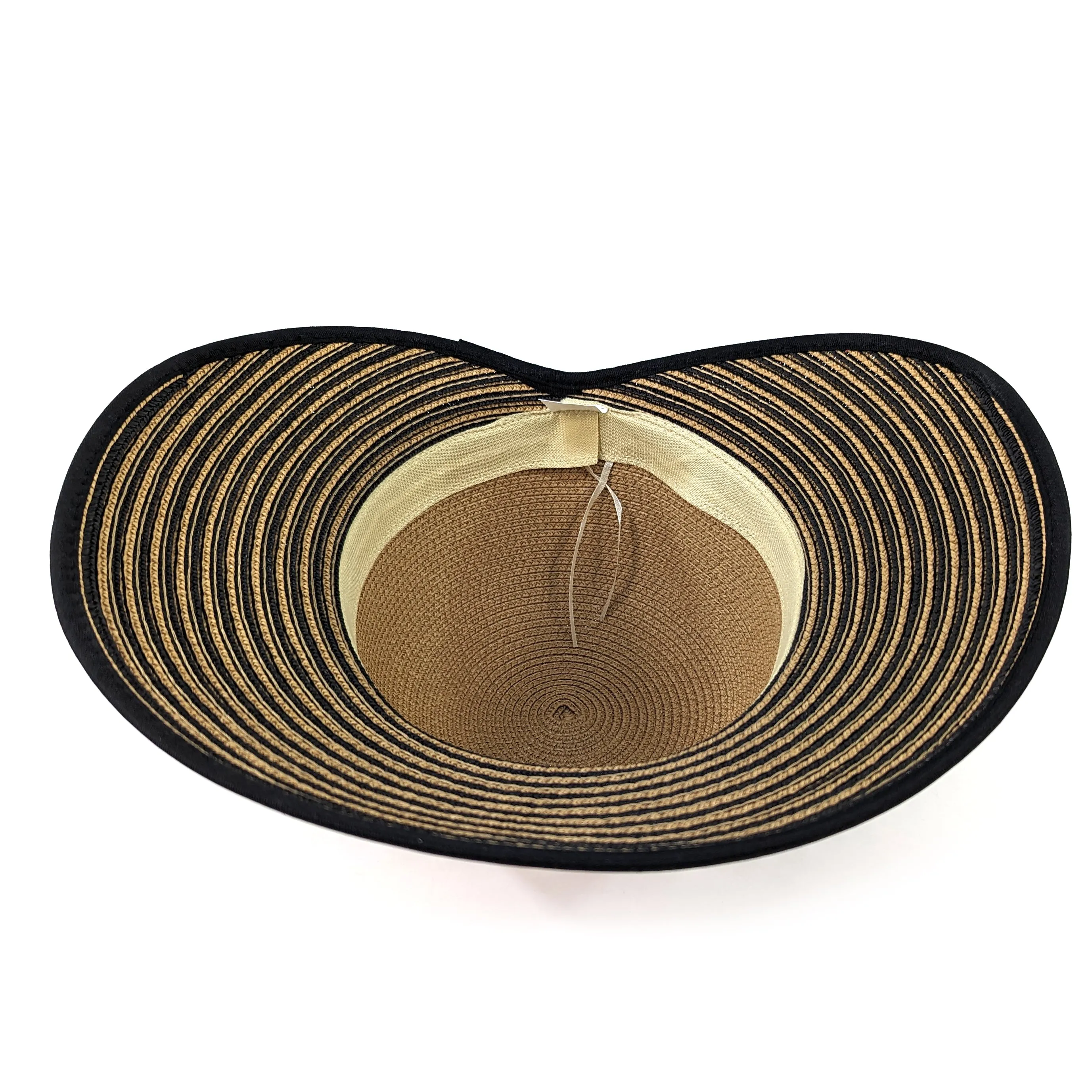 Stripey Open Back Foldable Hat - Dark Natural