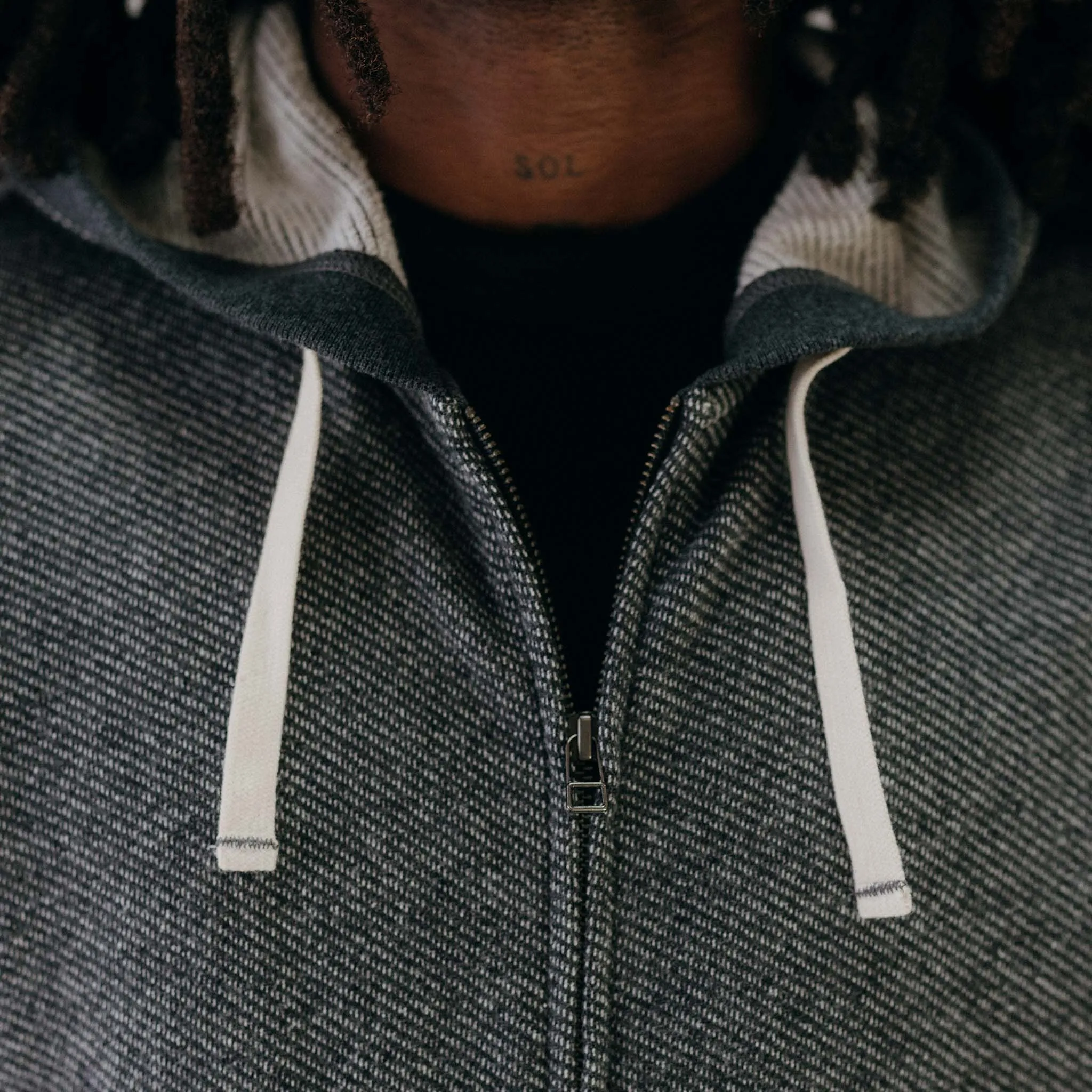 The Apres Zip Hoodie in Graphite French Terry Twill