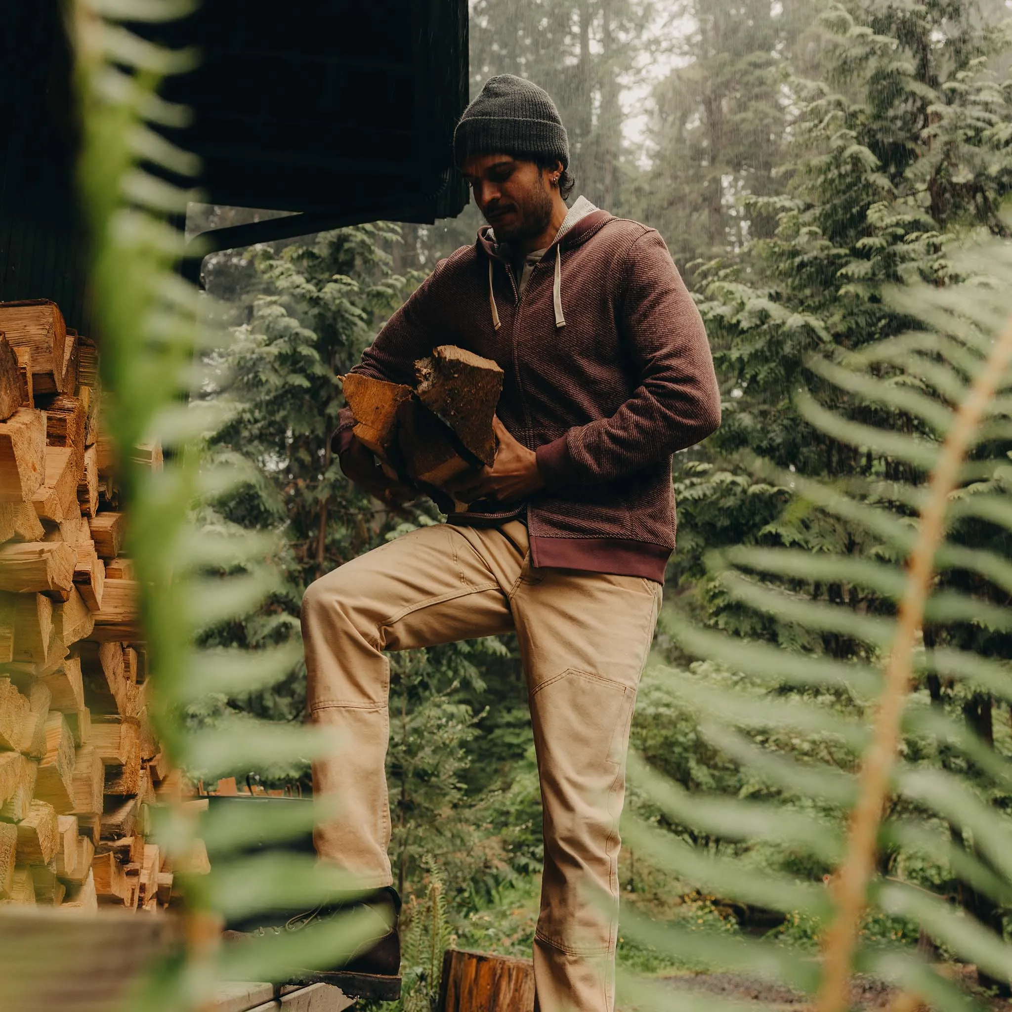 The Apres Zip Hoodie in Merlot French Terry Twill