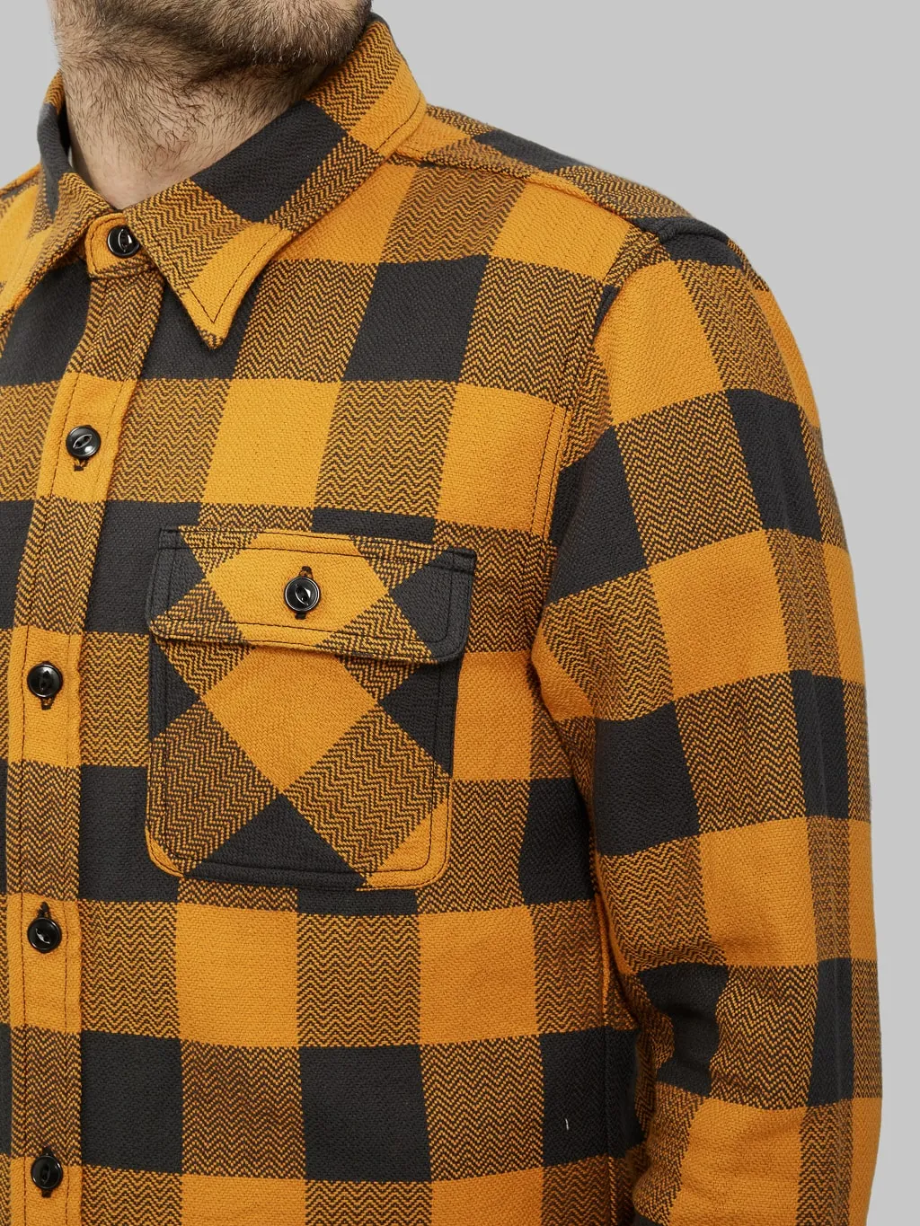 The Flat Head Block Check Flannel Shirt Orange/Charcoal