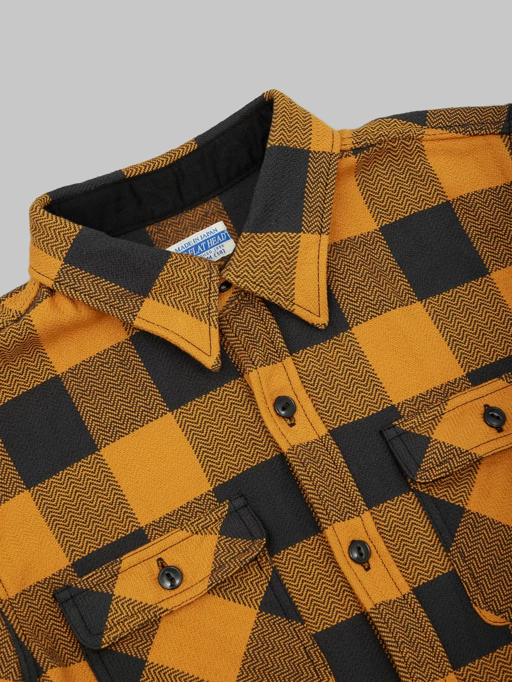 The Flat Head Block Check Flannel Shirt Orange/Charcoal