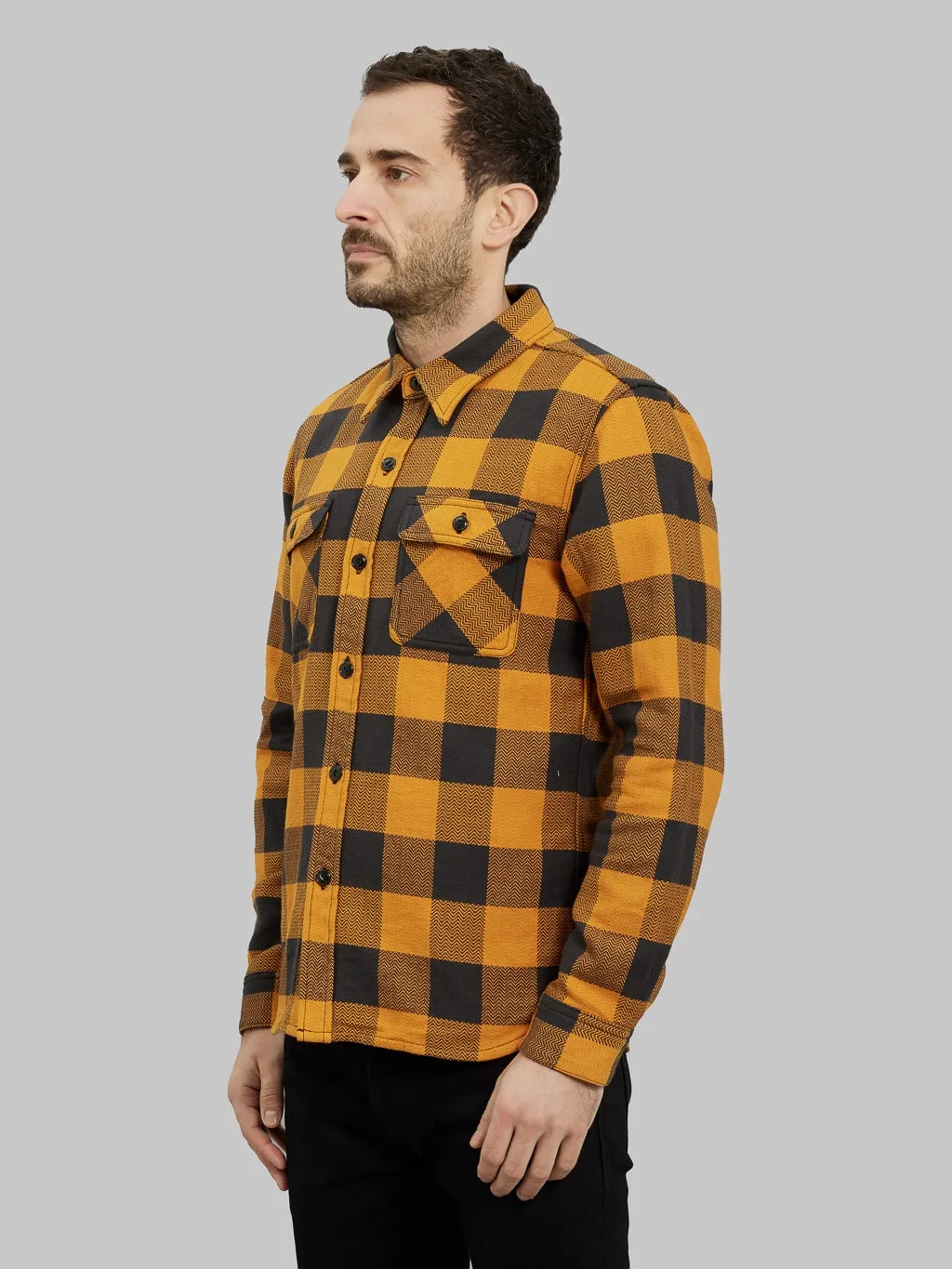 The Flat Head Block Check Flannel Shirt Orange/Charcoal