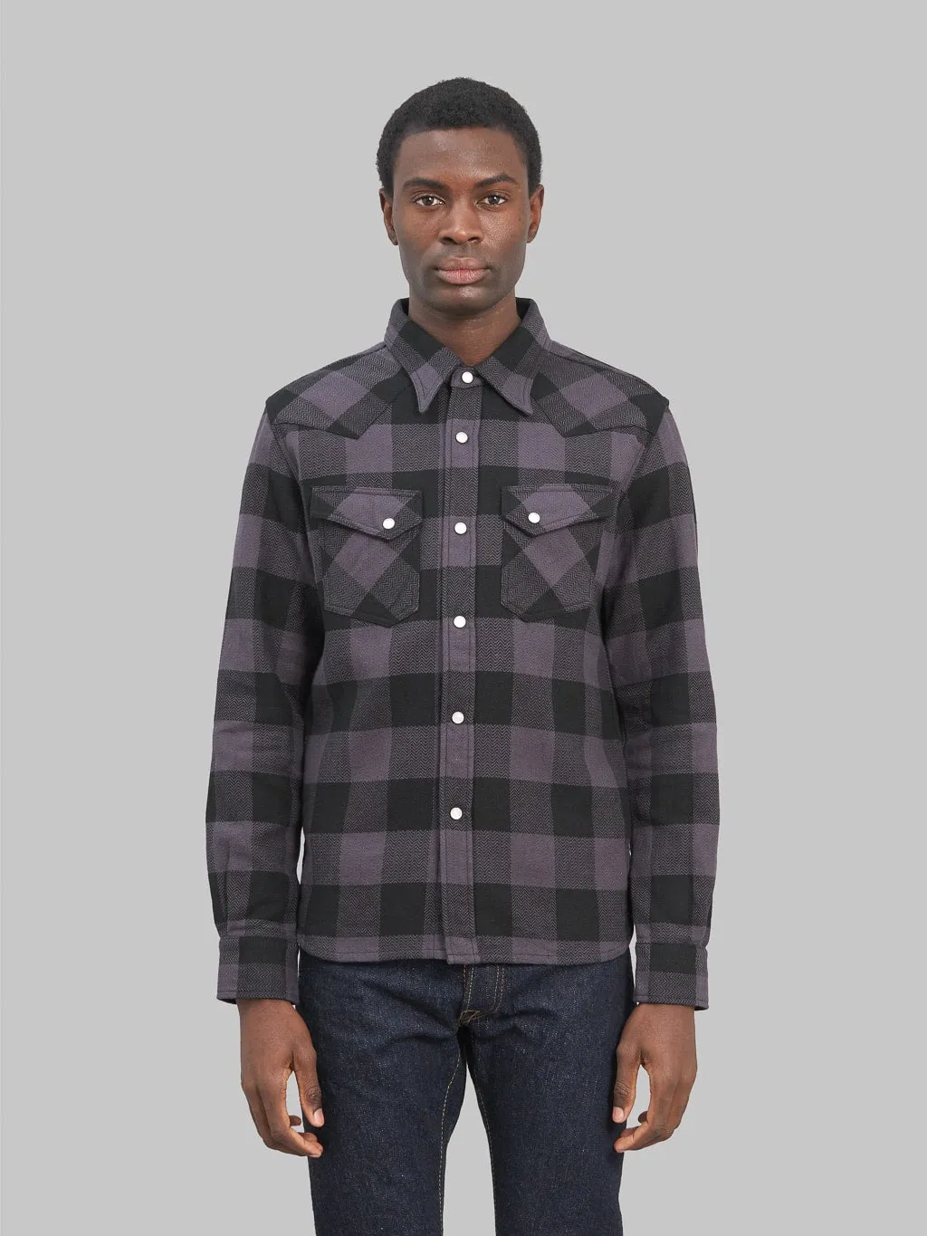 The Flat Head Block Check Flannel Western Shirt Grey/Black