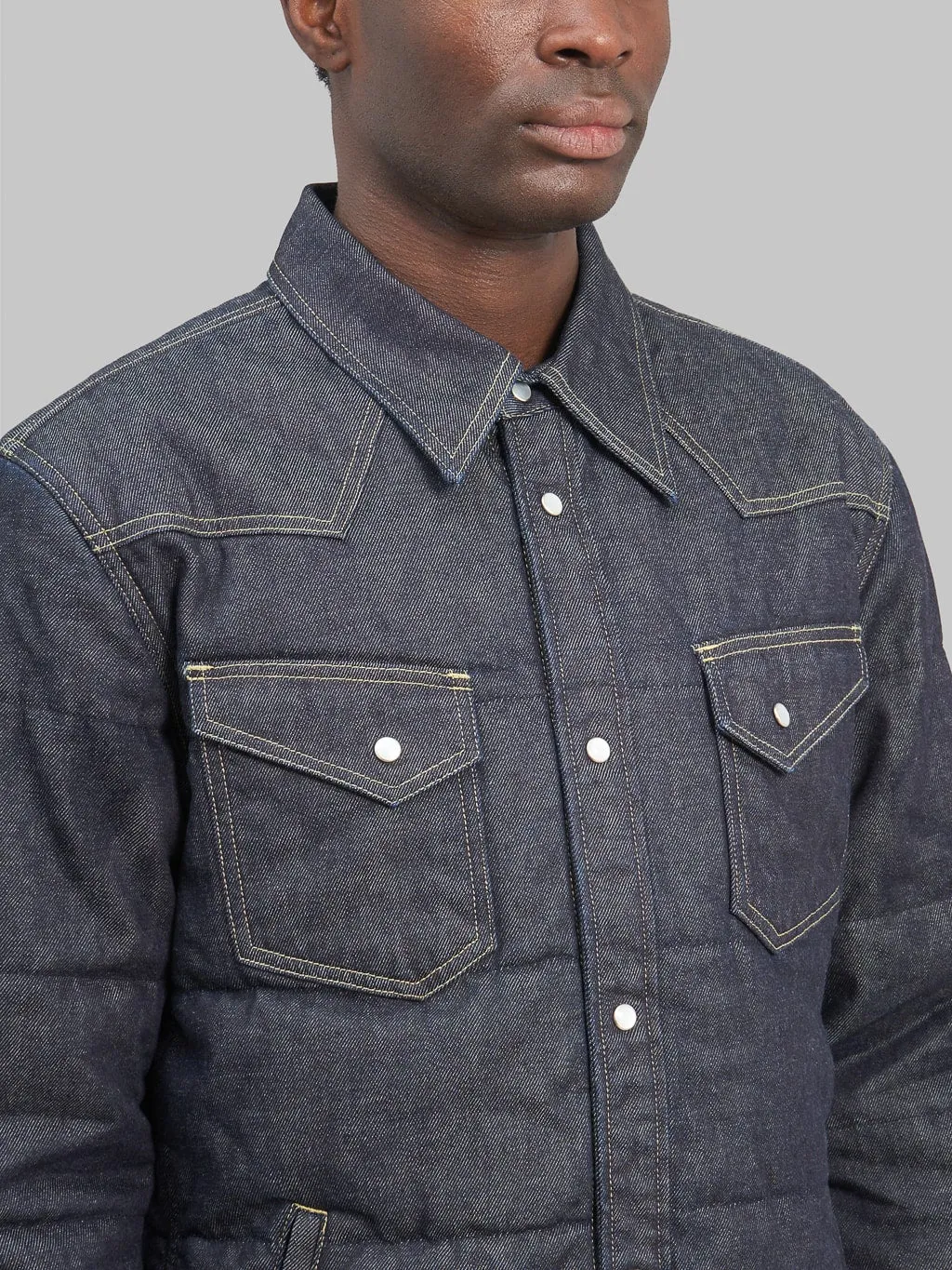 The Flat Head Denim Puffer Jacket