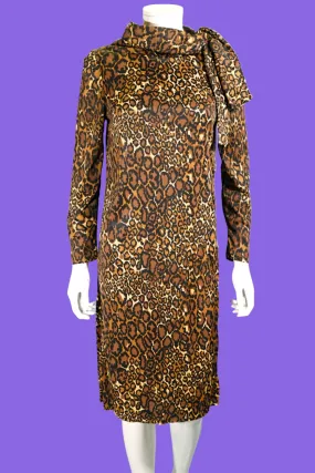 Vintage 60s Leopard Print Dress, 1960s Slinky Shift Dress