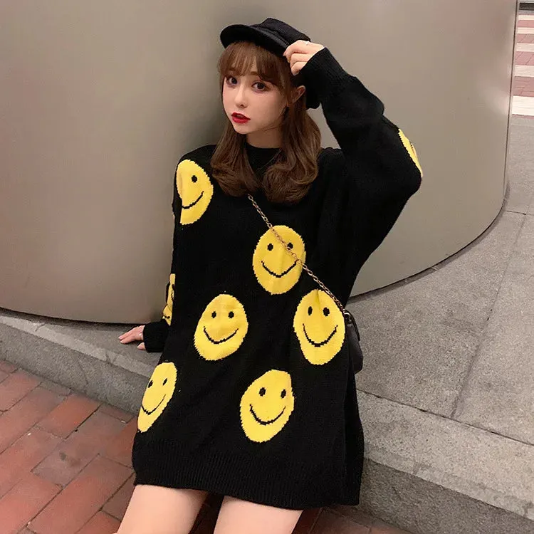 Winter Knitted Smiley Face Casual Sweater