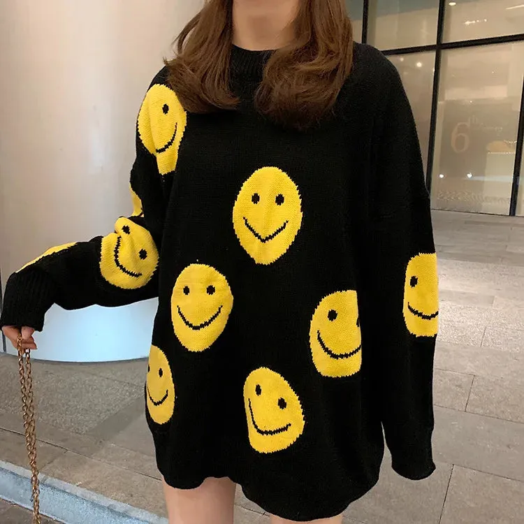 Winter Knitted Smiley Face Casual Sweater