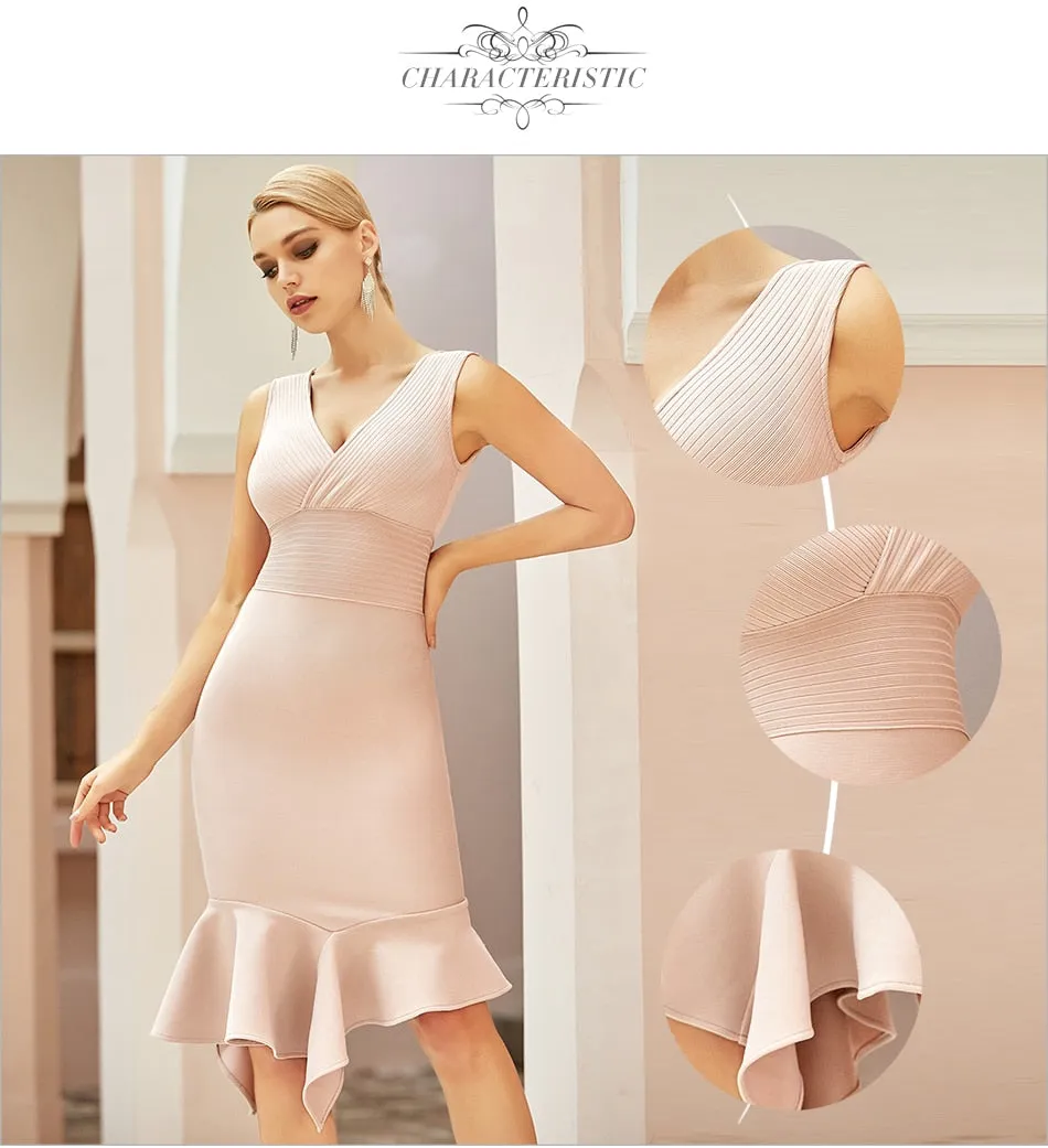 Women Tank Sleeveless Ruffles Bodycon Bandage Dress