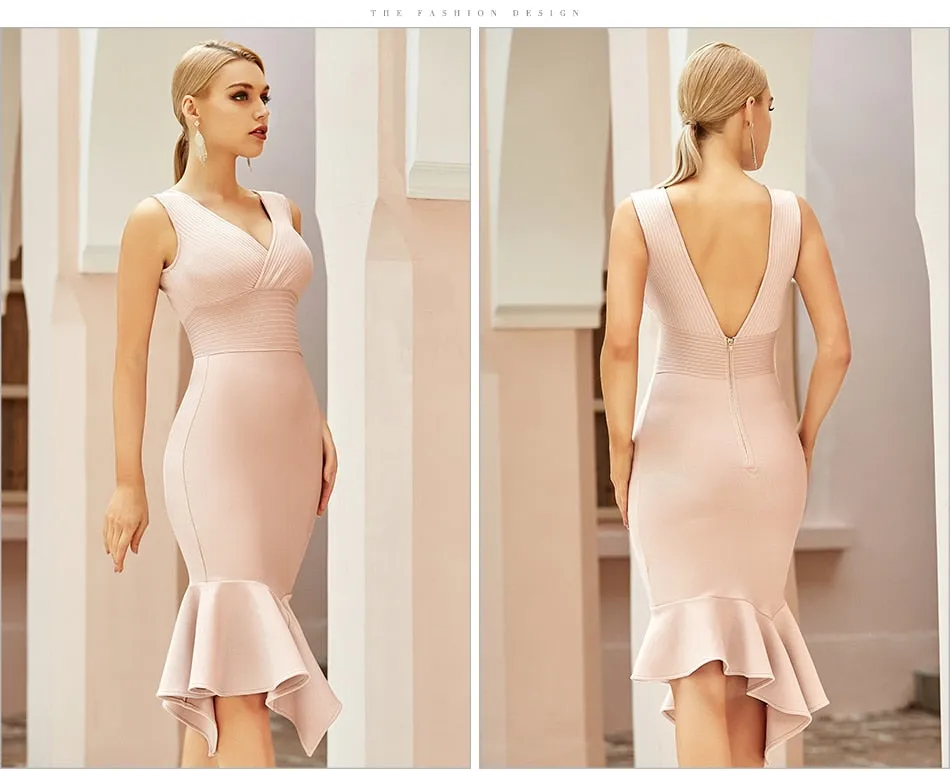 Women Tank Sleeveless Ruffles Bodycon Bandage Dress