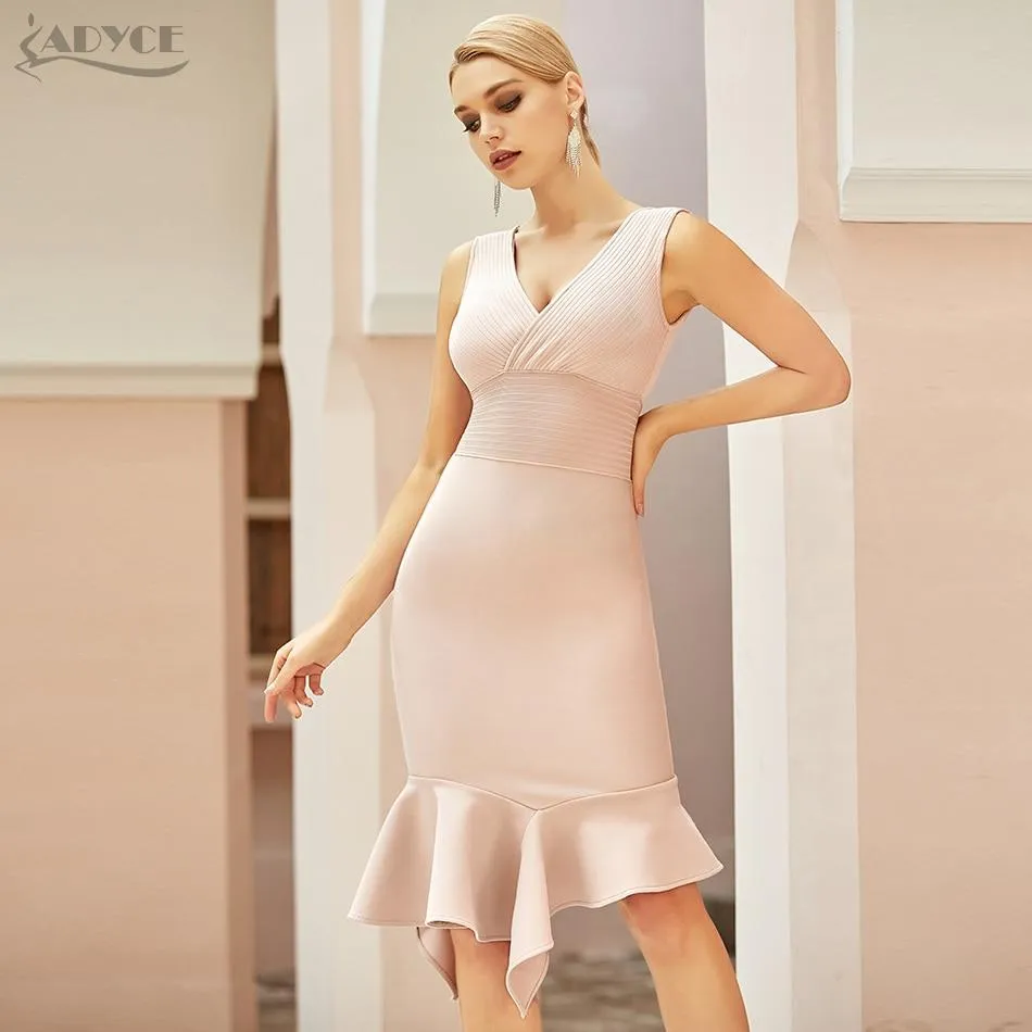 Women Tank Sleeveless Ruffles Bodycon Bandage Dress