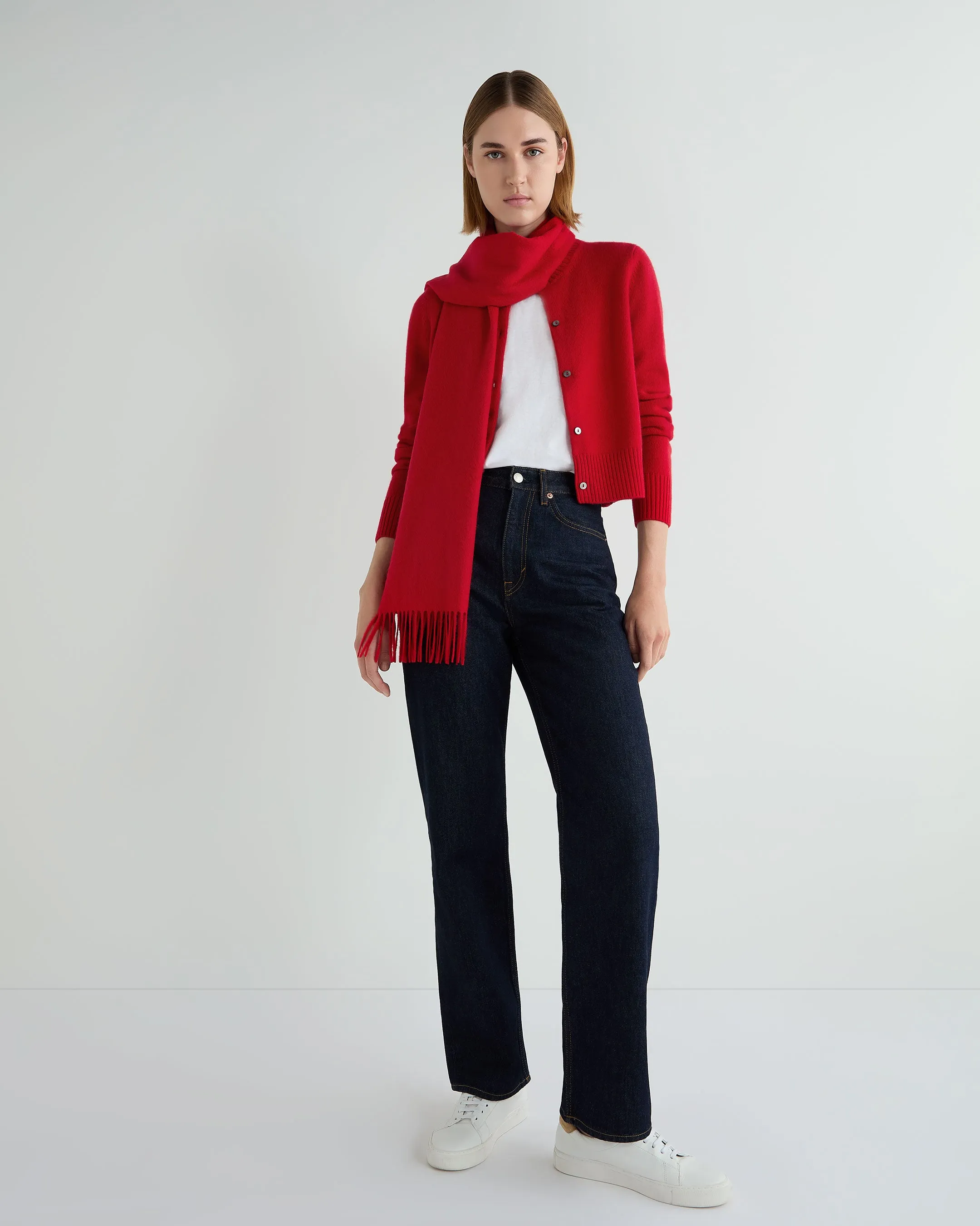 Women's Chunky Crop Cashmere Cardigan Riding Red