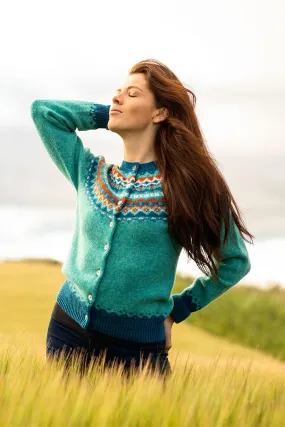 Womens Crathie Fair isle Cardigan - Aqua