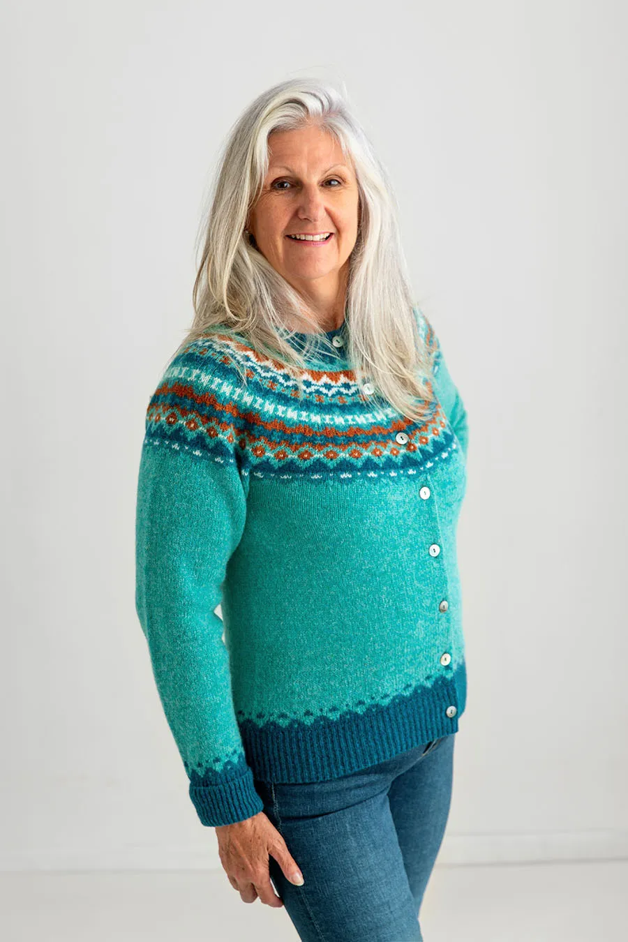 Womens Crathie Fair isle Cardigan - Aqua