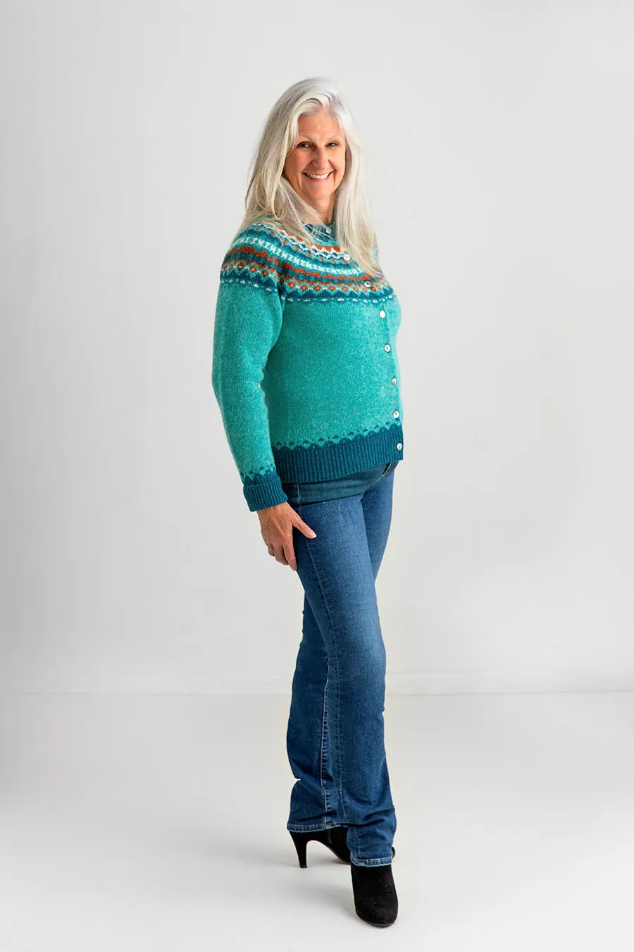 Womens Crathie Fair isle Cardigan - Aqua