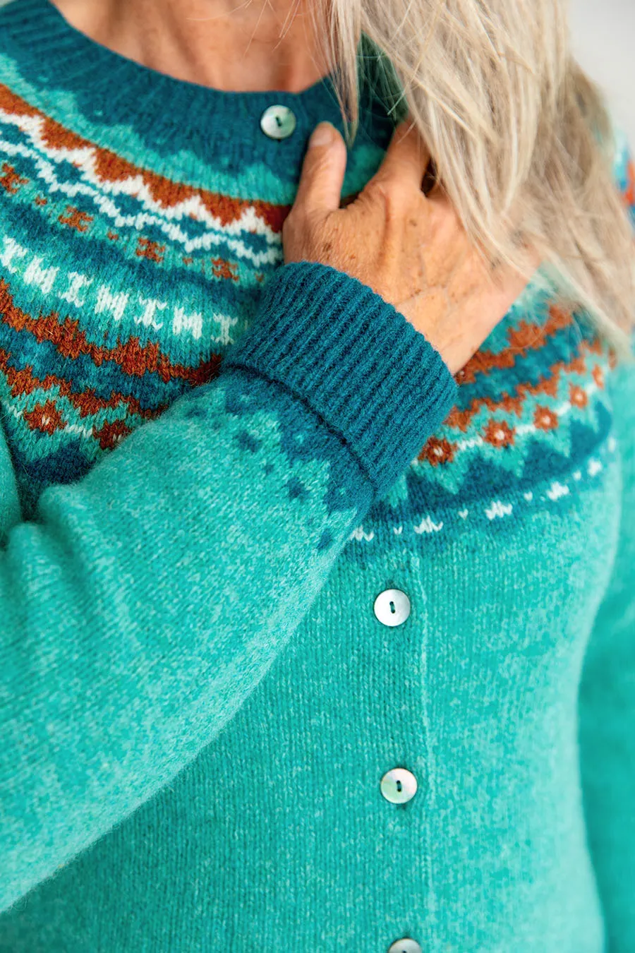 Womens Crathie Fair isle Cardigan - Aqua