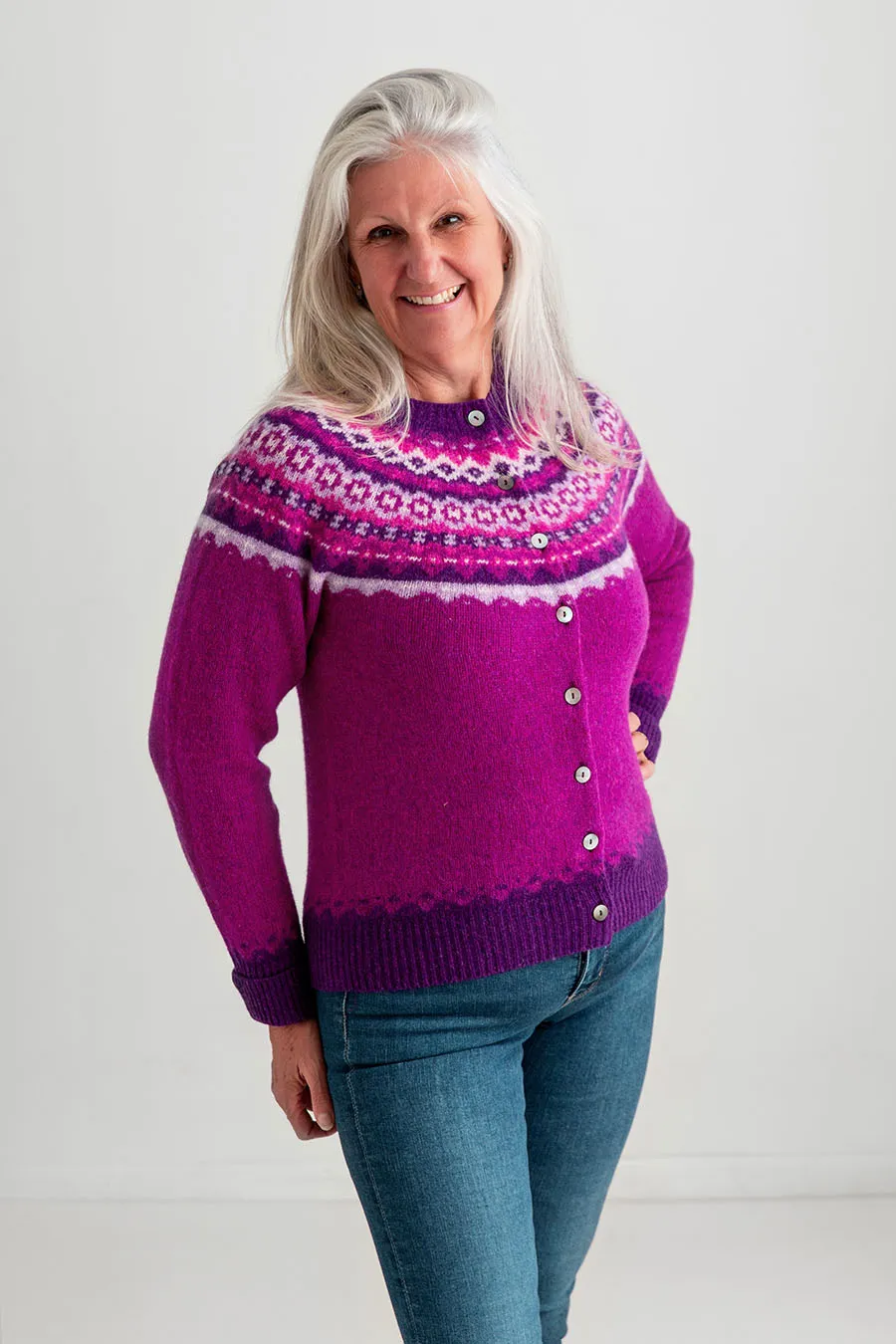 Womens Crathie Fair isle Cardigan - Pink