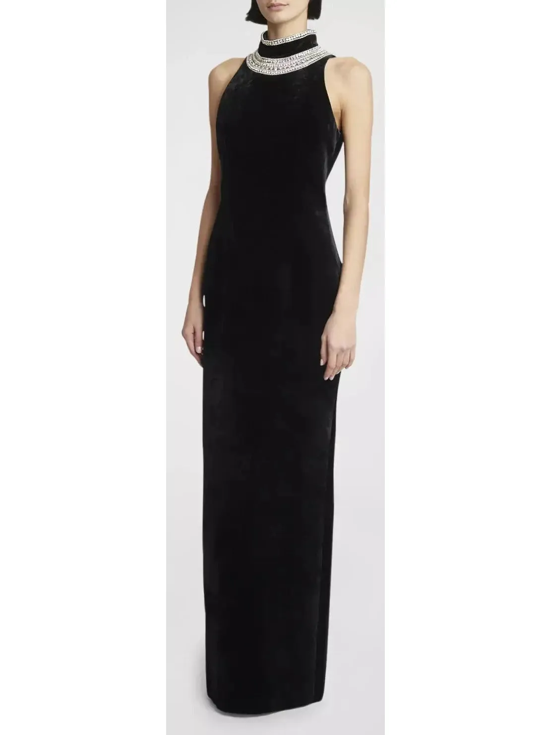 Women’s Crystal-Embellished Open-Back Velvet Gown