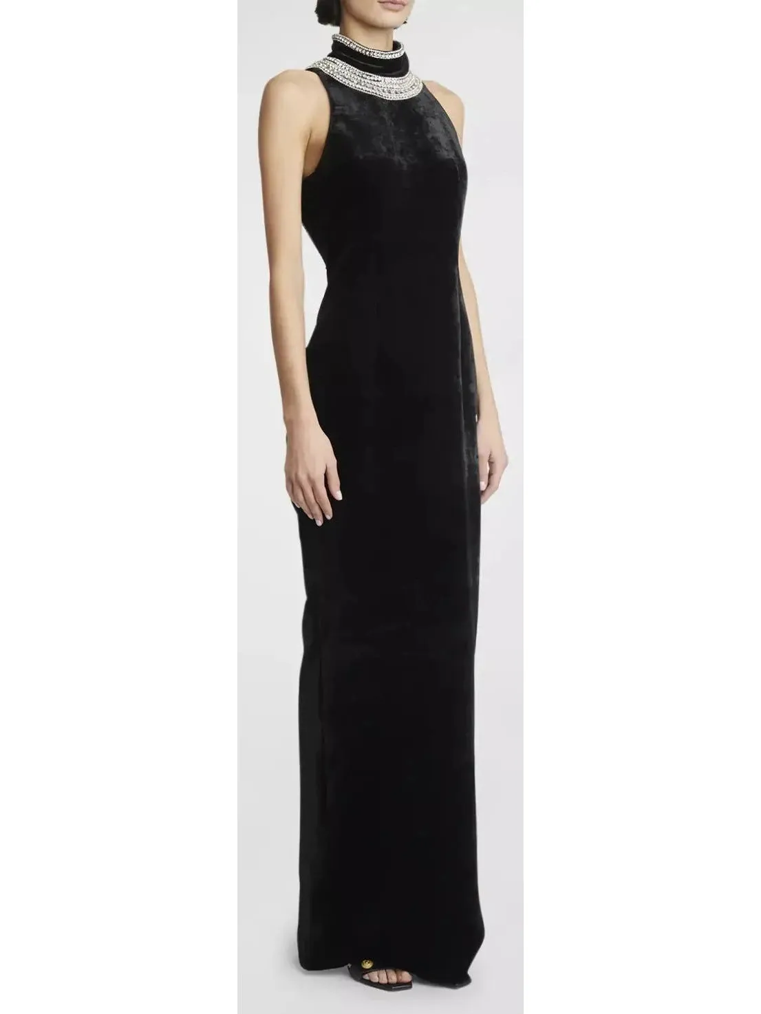 Women’s Crystal-Embellished Open-Back Velvet Gown