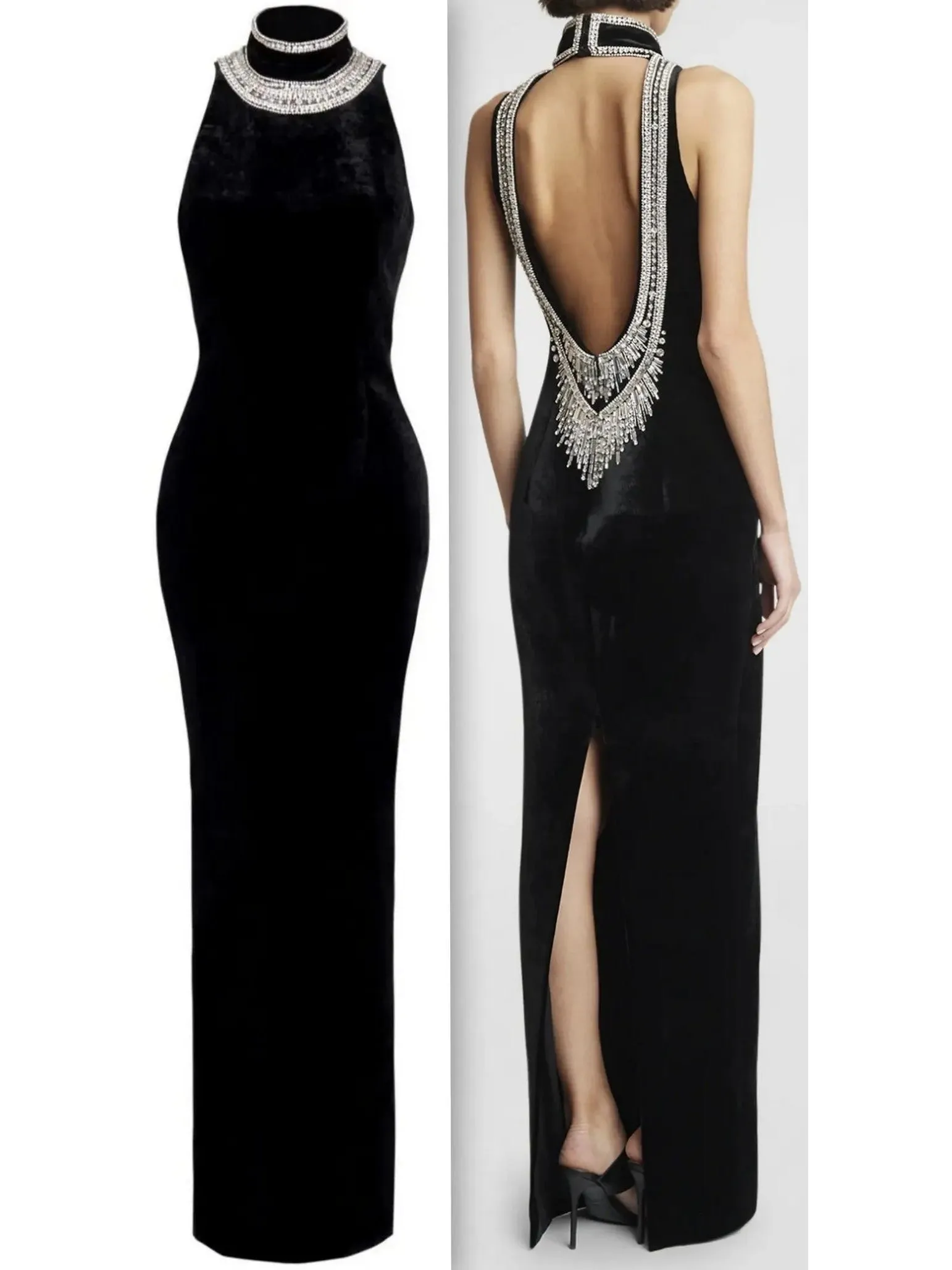 Women’s Crystal-Embellished Open-Back Velvet Gown